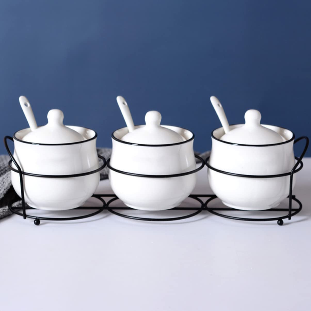 Alipis Set de 4 Pots à Épices en Céramique et Fer, Résistants aux Hautes Températures, Faciles à Nettoyer, Cuisine et Restaurant