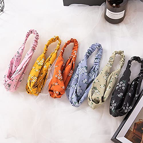 apsambr 5 PcsNew Cross Knot Elastic Hairbands for girls Women Sweet flroal Print Headbands Twist Turban Bandage Headwrap Hair Accessories Hot Hair Accessories for Women RANDOM COLOR-picture-14
