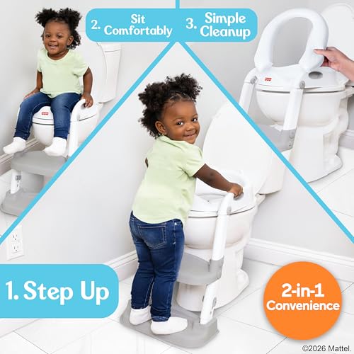 Fisher-Price™ Potty Training Seat with Adjustable Step Stool Ladder, 2-in-1 Potty Training Toilet for Toddlers with Splash Guard, Anti-Slip Pads, Cushioned Seat (Gray) - image 5