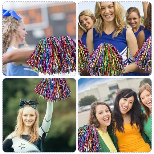 4 Cheerleader Pompons, Bunte Pom Poms für Cheerleading, Sportteams und Teamgeist Aktivitäten, Ideal für Cheerleader Kostüm und Auftritte