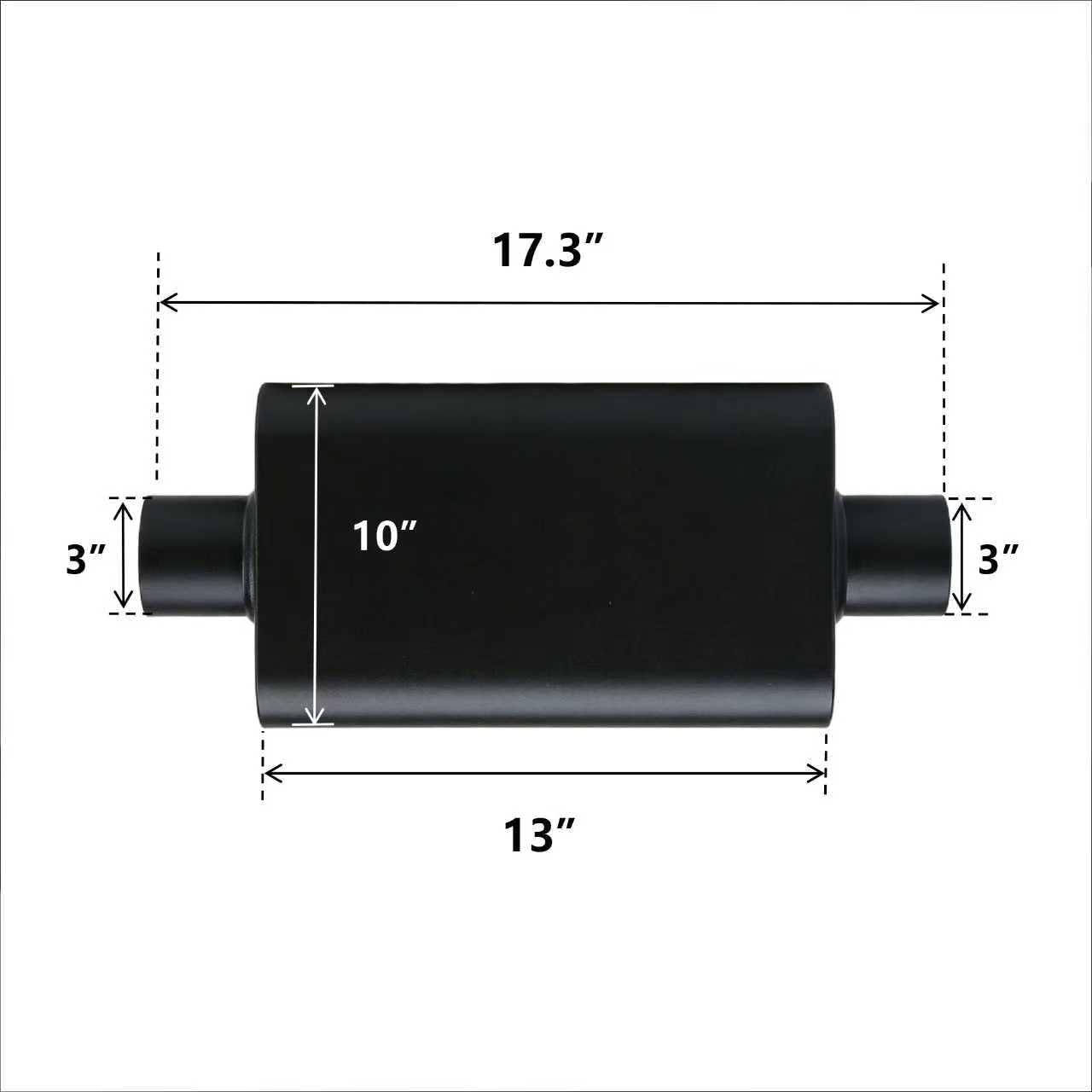 Universal 3"(ID) Dual Chamber Exhaust Muffler – 17" Overall Length, Aggressive Deep Sound, Black Anti-Corrosion Finish for Car, SUV, Truck (Inlet/Outlet 3")