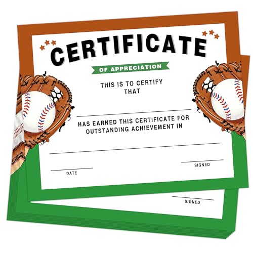 25 PCS Softball Achievement of Completion, Baseball Course Completion Award Diploma, Recognition Certificate of Completion, for Graduation, Students Honor Roll, 8x10 Inch