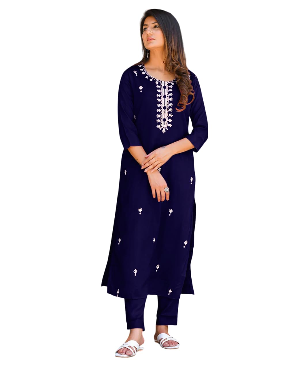 Fabnex Cotton Blend Regular Women Kurta Set (K-59-Navyblue-M_Navy Blue