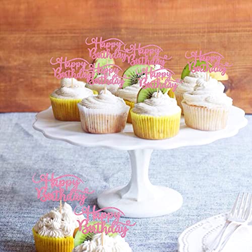 Rsstarxi 24 Pack Happy Birthday Cupcake Toppers Pink Glitter Birthday Cupcake Food Picks For Celebrating Happy Birthday Party Cake Decorations Supplies #TOP6