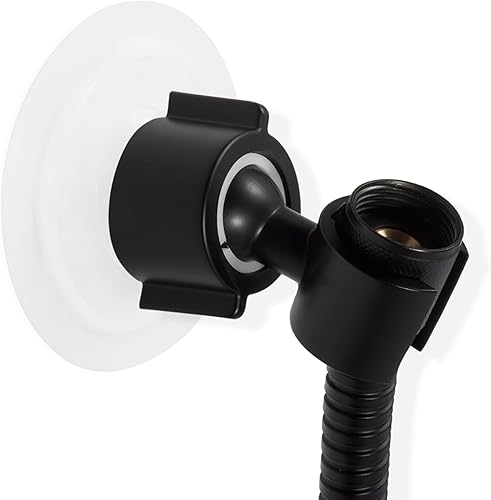 Soporte para cabezal de ducha de mano ajustable 360, fácil montaje con adhesivo fuerte, soporte para manguera de ducha de baño (negro mate)