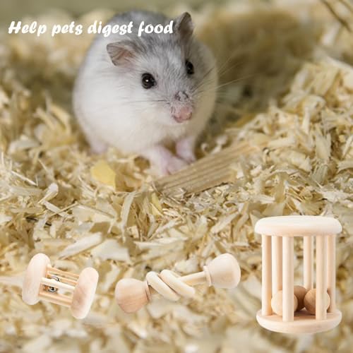 KABASI 3 PCS Wooden Bunny Toys, Safe Rabbit Guinea Pigs Bite-Resistant Natural Wooden Chew Teeth Grinding Toys for Chinchillas Hamsters Small Animals Rat Playing Indoor Outdoor - Image 3