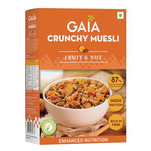 Image of GAIA Crunchy Muesli Fruit and Nut, High Fiber, Source of Protein,Source of Iron,No Trans Fat,Zero Cholesterol,Ideal Breakfast Choice 400 gm (Pack of 2)