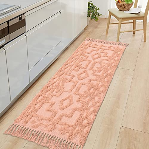 Uphome Hallway Runner Rug 2' X 5' Boho Tufted Accent Throw Rugs With Tassel Cotton Woven Washable Farmhouse Floor Mats For Laundry Entryway Hallway Porch Bedroom Kitchen, Pink #TOP30