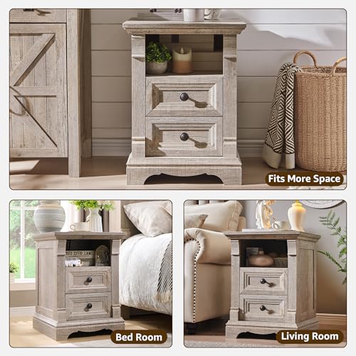Image of Nightstand Set of 2, 18 inch Wood Side Table with Charging Station Roman Column