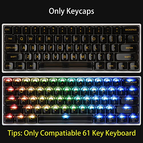 Image of Fogruaden 61 Keys Black Clear Keycap Set, OSA Profile Transparent PC Material Keycaps, Only Compatiable 61 Key Mechanical Keyboard, Keycap 60 Percent