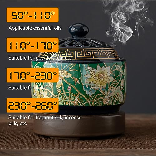 Enamel Ceramic Electric Incense Burner, Classical Incense Holder Chinese Lotus With Timer, Spoon, Plate, Tweezers For Home Decor, Yoga, Spa #TOP1