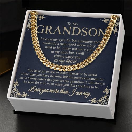 To My Grandson Cuban Chain Necklace - Gift From Grandparents, Grandma and Grandpa for Birthday, Christmas - Cards for Men2