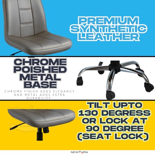 Image of Zidle Adjustable Swivel Office Chair with Cushioned Faux Leather Seat and Backrest Ergonomic Armless Study Chair with Wheels Height Adjustable Desk Chair for Home Office Study Room Bedroom Grey