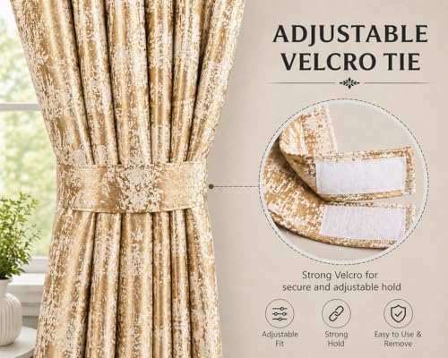 Image of HUTI Home Room Darkening Door Curtain for Home | Heavy Polyester Knitted Jacquard Look Eyelet Curtain | Texture Print | Gold | 7 Feet (120 x 213 cm) | Set of 2