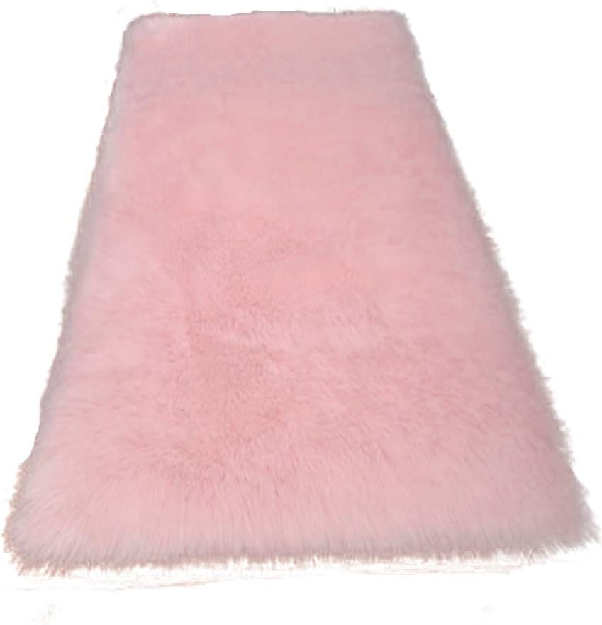 Home Decor Rectangle Rugs Faux Fur Sheepskin Area Rug Shaggy Carpet Fluffy Rug for Baby Bedroom,2ftx3ft,Baby Pink