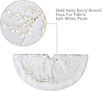 Vista 5 de S-DEAL Falda de árbol de Navidad con bayas doradas, falda de árbol de felpa de piel sintética de 24 pulgadas para decoración navideña del hogar