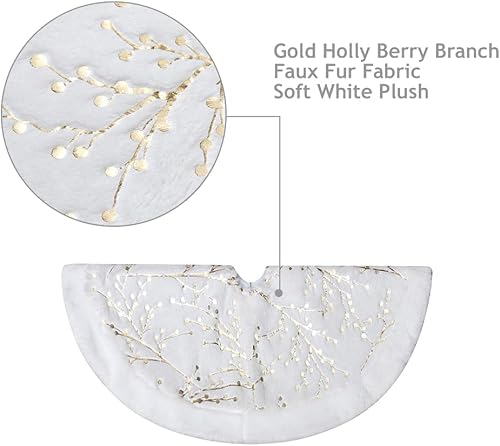 Miniatura 5 de S-DEAL Falda de árbol de Navidad con bayas doradas, falda de árbol de felpa de piel sintética de 24 pulgadas para decoración navideña del hogar