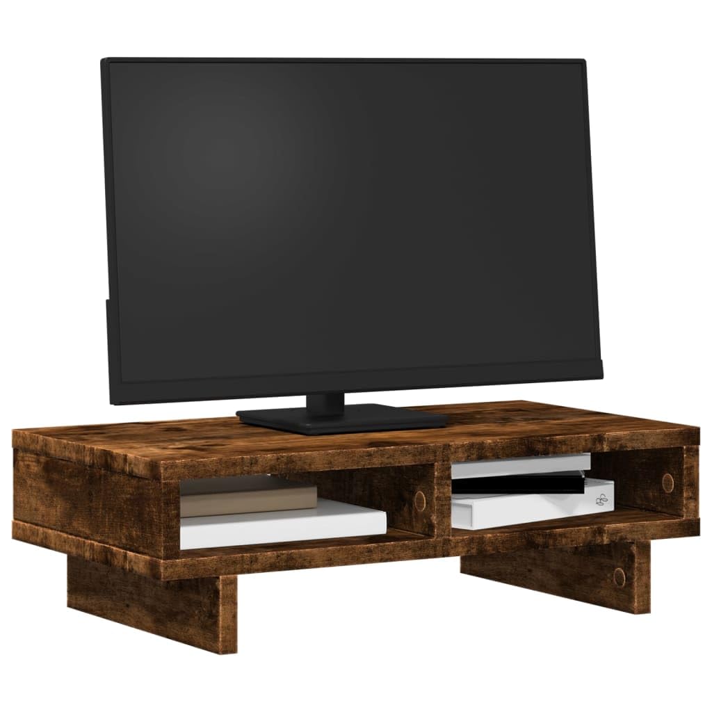 Soporte para monitor de madera de roble ahumado, 50 x 27 x 15 cm, altura regulable, ergonómico, para ordenadores, portátiles, PC, portátiles, oficinas en casa, oficina, escritorio de pie