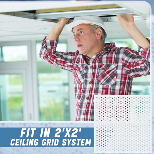Image of DoubleFill 2 Pack 2' x 2' Plastic Perforated Tiles with 1 /2 inch Holes 24 inch x 24 inch White Drop Ceiling Tiles Plastic Ceiling Grid Covers