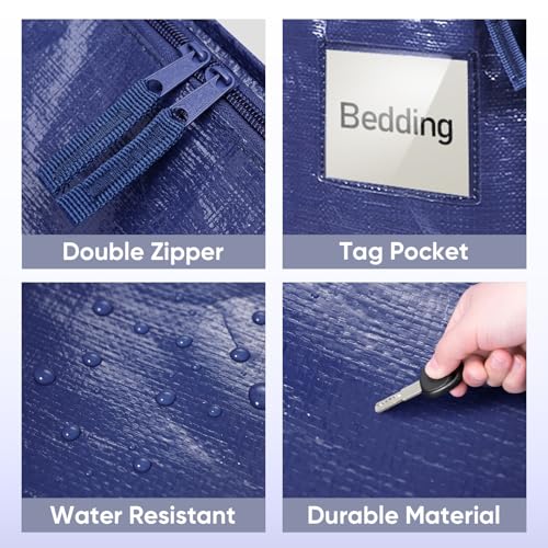 Image of TICONN 6 Pack Extra Large Moving Bags Heavy Duty with Zippers & Carrying Handles, Durable Storage Bags Moving Boxes for Closet Organizers and Storage (6 Pack, Navy)
