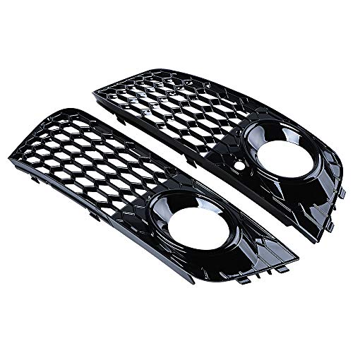Astra-Depot Compatible with Audi A4 B8 Front Honeycomb Mesh Fog Light Air Vent Grille Intake Cover 08-12 (Glossy Black)