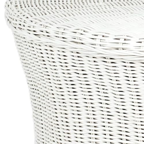 Safavieh Home Collection Ruxton White Rattan Round Coffee Table Ottoman #TOP4