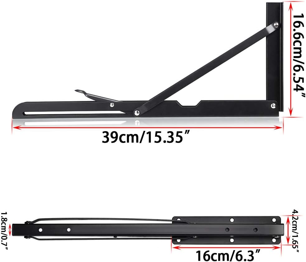 Sumnacon Sturdy Folding Shelf Brackets - Heavy Duty Metal Triangle Table Bench 2 Pcs Folding Shelf Bracket White for Wall Mounted (16 Inch Black) image 2