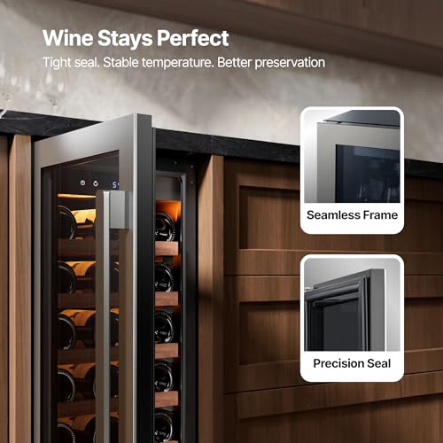Image of Ca'Lefort 15 Inch Wine Fridge - 33 Bottle Wine Cooler Refrigerator | 40-65F Touch Control, Dual-Pane Glass Door, Adjustable Shelves, 3-Color LED, Built-In or Under Counter for Home Bar /Kitchen