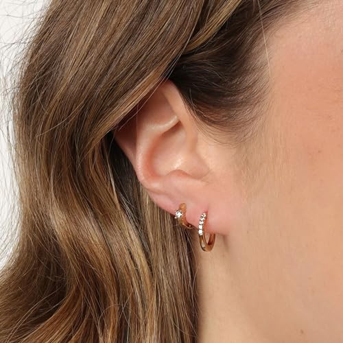 Lavari Jewelers Lab Grown Diamond Huggie Hoop Earrings for Women - 18k Yellow Gold Plated 925 Sterling Silver Earrings for Her (F-G, VS1-VS2, 0.10 cttw) Petite Hypoallergenic Snap-In Hinged Hoops4