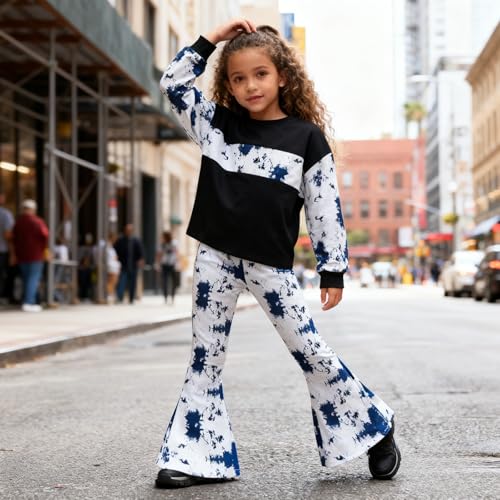 Image of OLMRJKD Girls 2 Piece Outfits Long Sleeve Letter Printed Sweatshirt & Flared Pants Fall Clothing Set Size 7-14 Years