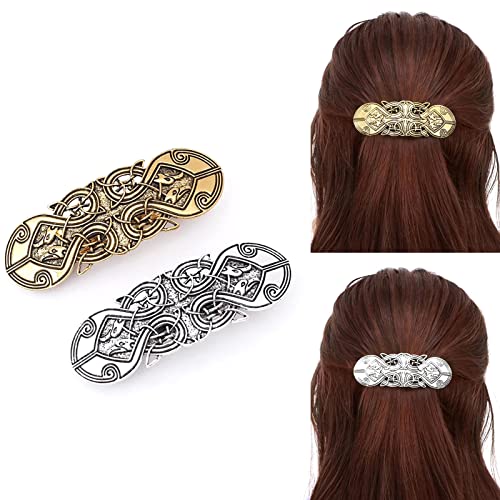 2pcs Viking Vintage Celtic Knot Hair Clip Large-Medium Metal Hollow Barrettes Hair Accessories Headwear Styling Gifts for Women Girls (Silver, Bronze)