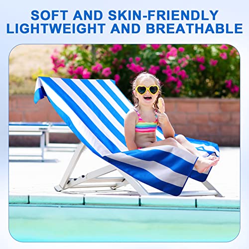 12 Pcs Microfiber Beach Towel Set Sand Free Beach Towel Bulk, 63 X 32 Inch Quick Dry Beach Towel, Extra Large Beach Pool Towels For Adults, Travel Camp Oversized Cabana Towel (Blue Striped) #TOP6