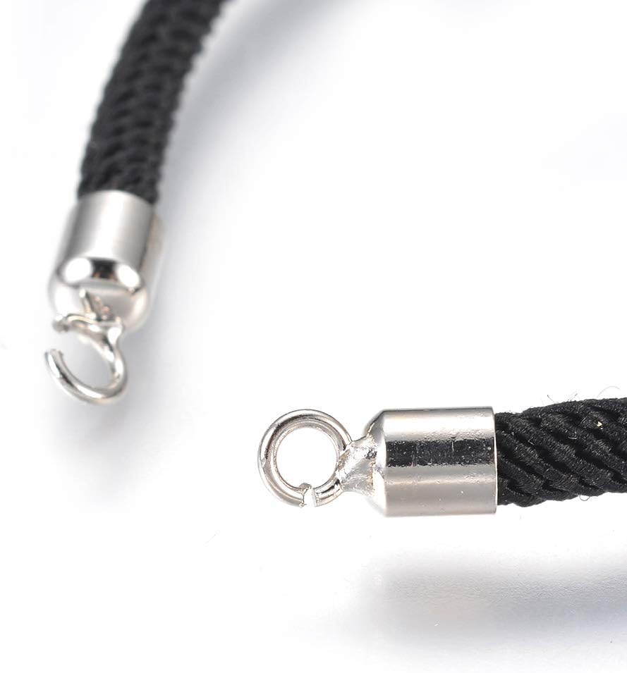 LiQunSweet 5 Pcs Adjustable Black Nylon Bracelet Making with 2-Loops and Extender Chain for Charm Friendship Bracelet Bangle Jewelry Making - Image 4