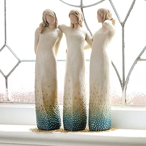 QHHQ By My Side Sculpted Hand-Painted Figure, Willow Tree Sisters My Friend Warm Embrace, Resin Ornament Home Decorative Statue Gift for Friends Sisters, White, 6.69x5.11x2.59in