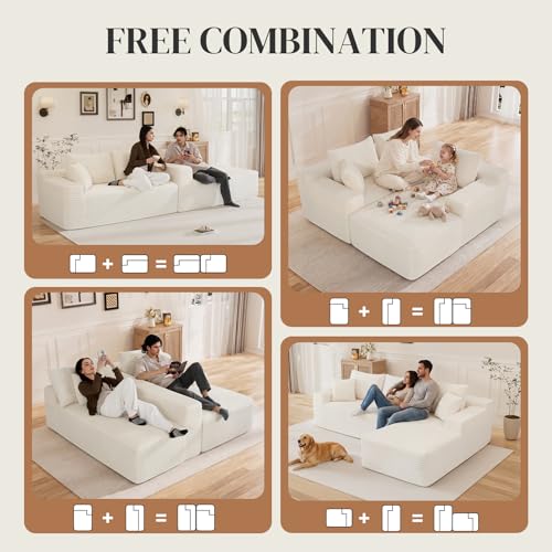 Image of 108 inch L Shaped Cloud Boneless Sectional Couches for Living Room, Modern Comfy Modular Deep Seat Memory Foam Compressed Corduroy Sofa Oversized Right Facing Chaise, No Assembly Required, White