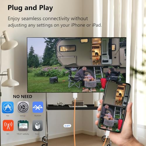 Image of KikoSaka Lightning to HDMI Cable for iPhone TV Adapter Apple MFi Certified | 1080P HD Video Sync Screen Connector iPhone 14 /13 /12 /11 /X /8 /7 to HDMI for Digital AV Projector Monitor 6.6FT Woven Orange