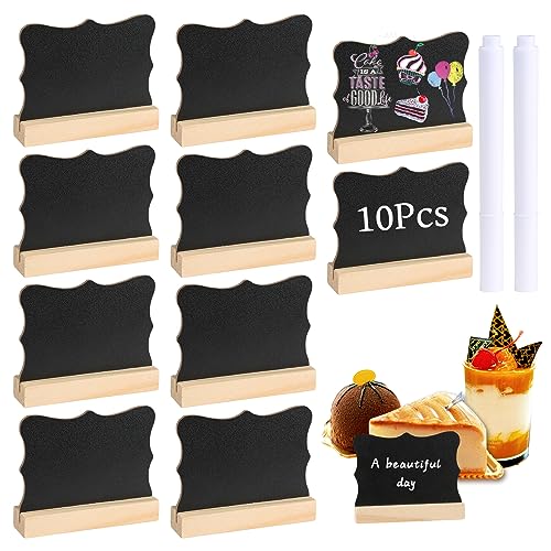 Mini Chalkboard Signs,10 Pcs Small Blackboard Signs with Stand,Erasable Chalk Boards with 2 Chalk Markers for Tables,Menu Board,Display Blackboards,Message Board for Food,Pricetags,Weddings,Party