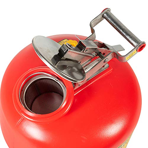 Image of Justrite 14265 Polyethylene Safety Liquid Disposal Can with Stainless Steel Hardware and Built-in Fill Gauge, 2 Gallon Capacity, Red
