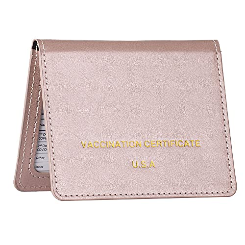 PU Leather Vaccine Card Protector, CDC Vaccination 4×3 Card Protector, Immunization Record Vaccine Cards Holder to Protect Your CDC Vaccine Certificate from Getting Wet or Dirty(3_Pink)