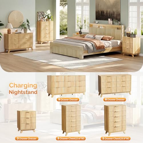 Image of VINGLI Tall Dresser for Bedroom, Fluted Dresser Vertical Chest of Drawers, Tall Chest of Drawers Bedroom with Rounded Edges, 29.92 inch W*15.6 inch D*44.88 inch H