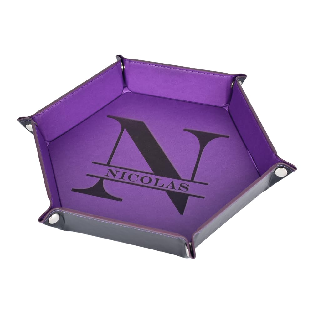 BULIHAN Personalized Leather Valet Tray for Women and Man, Custom Jewelry Catchall Key Phone Wallet Coin Desktop Storage Box, Portable Entryway Table Tray (Purple)