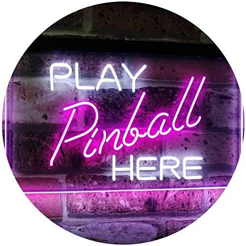 ADVPRO Pinball Room Play Here Display Game Man Cave Décor - Letrero de neón LED de doble color, blanco y morado, 16 x 12 pulgadas, st6s43-i2619-wp