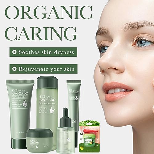 Skincare Gift Set Women - Avocado Skin Care Sets & Kits - Skincare Gifts For Teenage Girls - Pamper Gifts for Her with Cleanser-Toner-Face Serum-Eye Cream-Face Cream-Lip Balm(6PCS) - Image 5