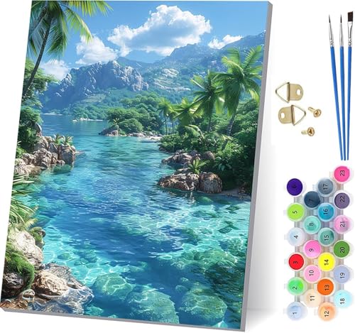 風景 数字油絵 DIY Paint by Numbers for Adults 川 手作りキット子供初心者 塗り絵 数字 キット ブラシとアクリル絵の具が入 ペイントバイナンバー 大人のクラフトアクティビテ ホーム オフィス装飾 女性へのギフト 100x1