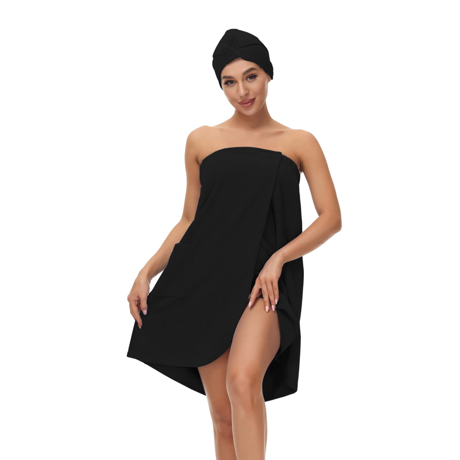 Verve Jelly Bath Wrap Towels for Women Adjustable Shower Spa Wrap Home Hotel Bathrobes Nightgown for Sauna Beach Pool Gym Travel Black XXL - Image 4