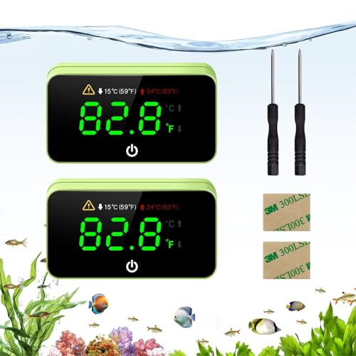 MoonOrange Digital Aquarium Thermometer, Stick-on Fish Tank Thermometer with LED Display, Wireless Aquarium Temperature Measurement with Battery-Change Tool and Extra Sticker.(Green*2)