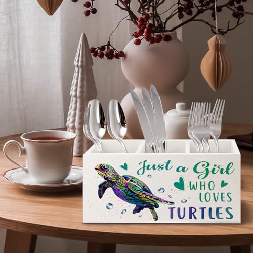 Image of Gifts for Turtle Lovers Wooden Pen Pencil Holder for Classroom Office Desk Accessories, Sea Turtle Gifts for Women Girls, Just a Girl Who Loves Turtles Makeup Brush Toothbrush Holder Organizer