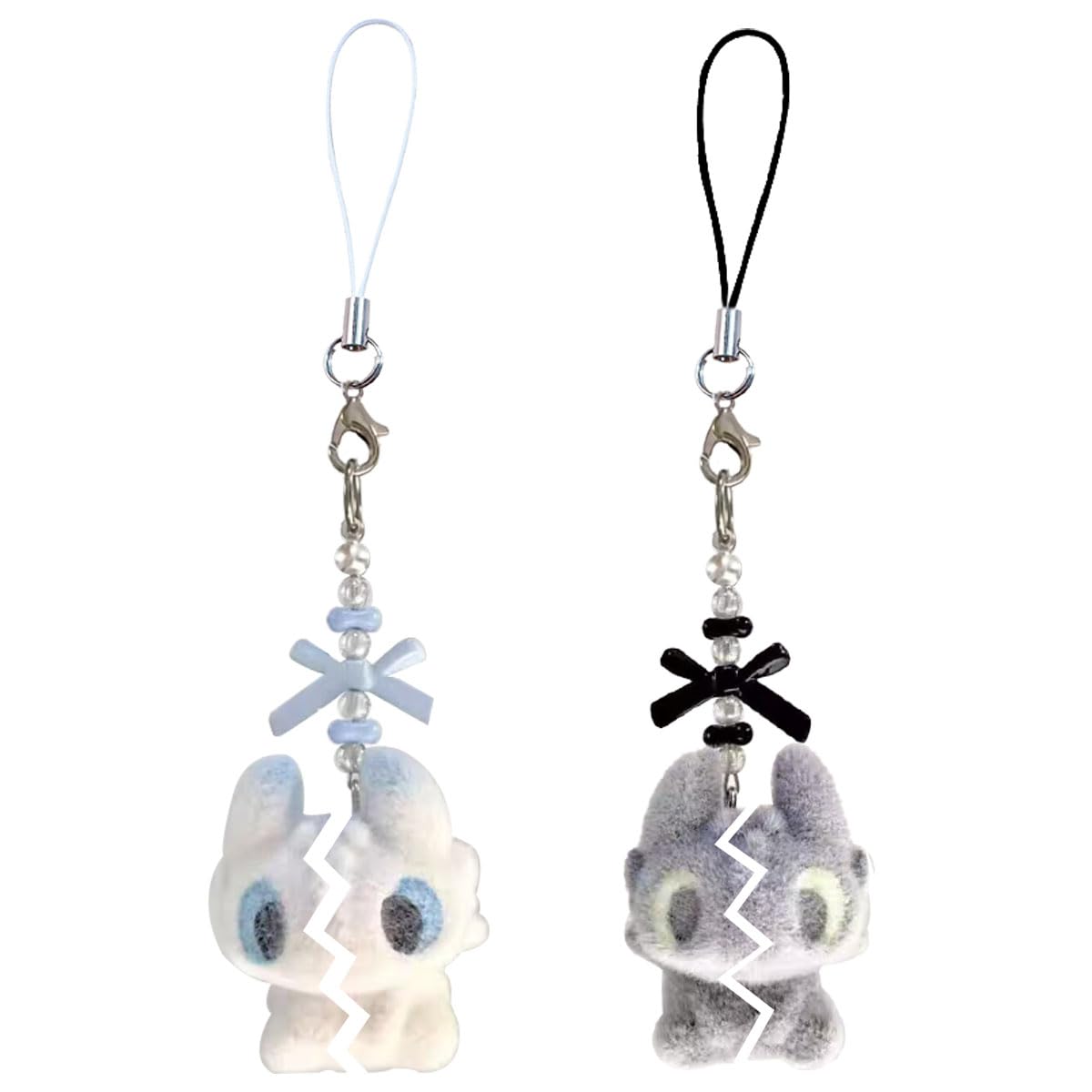 fianoeir 2Pcs Phone Charms for Girls, Cute Aesthetic Keychain, Bag Charms for Handbags, Phone Accessories for Girls, Gifts for Teen Girl, Phones Hanging Chain, Grey and White-picture-22