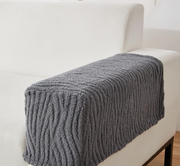 Yogsey 2pcs Stretch Armrest Covers Comfortable Texture Sofa Armrest Cover Sofas Couch Arm Covers for Sofa Spandex Jacquard Armrest Covers Anti-Slip Furniture Protector Armchair Slipcovers (Dark Grey)