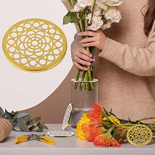 Iskybob 2 Pieces Metal Flower Arranger Lids, Stainless Steel Flower Frog Insert Wire Grids 12Cm / 4.7In Round Floral Canning Lid Jar Vase Organizer Plant Straw Fixation Flower Arrangements Supplies #TOP6